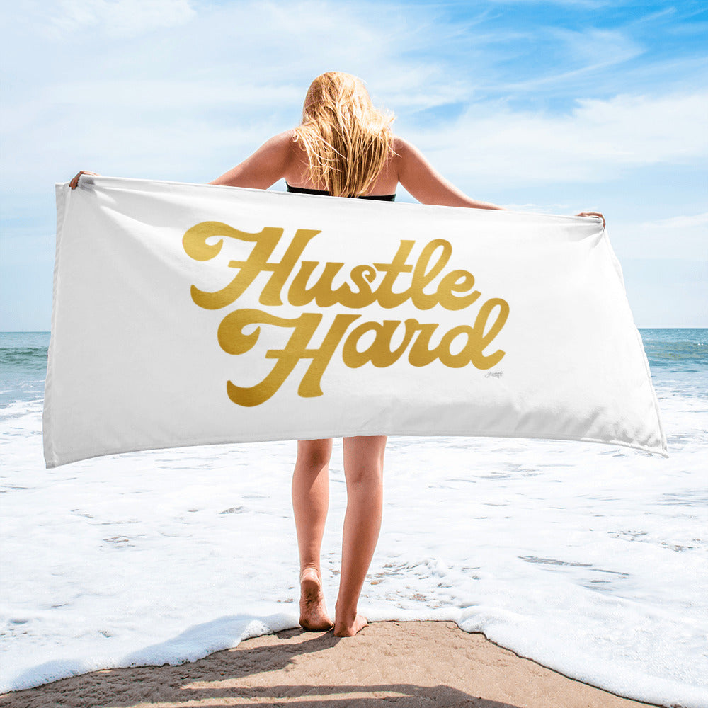 hustle hard quote gold beach towel pool accessory cute lindsey kay collective