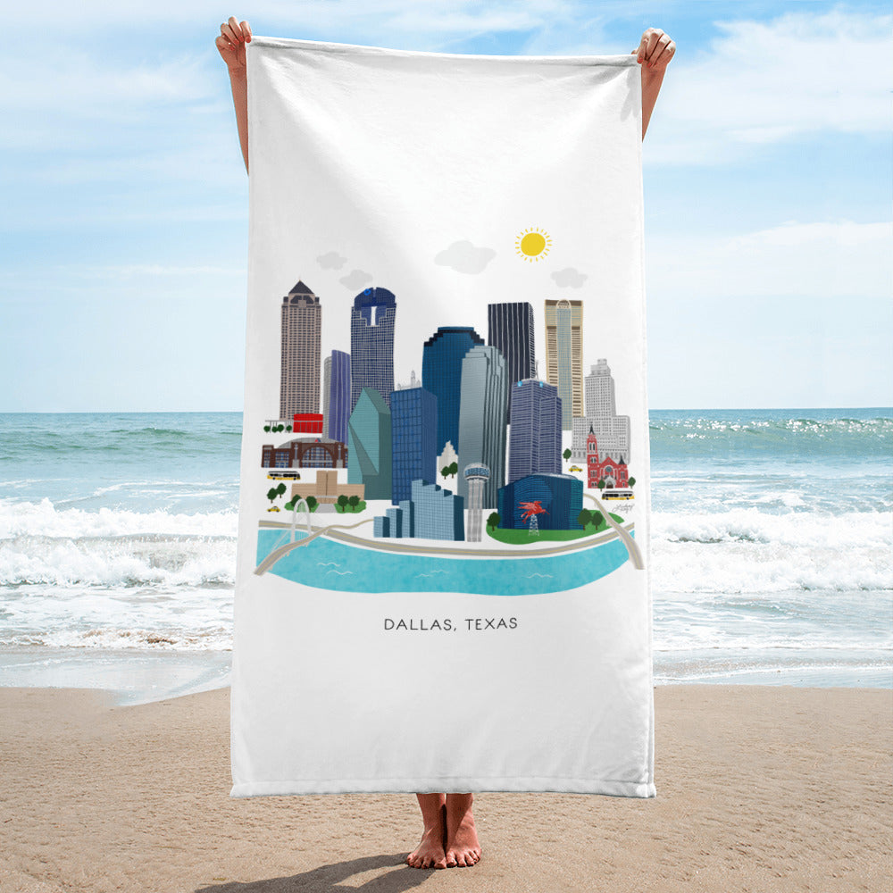 dallas texas skyline cityscape downtown illustration design beach towel pool accessory lindsey kay collective