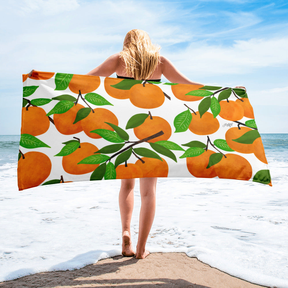 oranges fruit illustration beach towel pool accessory cute lindsey kay collective