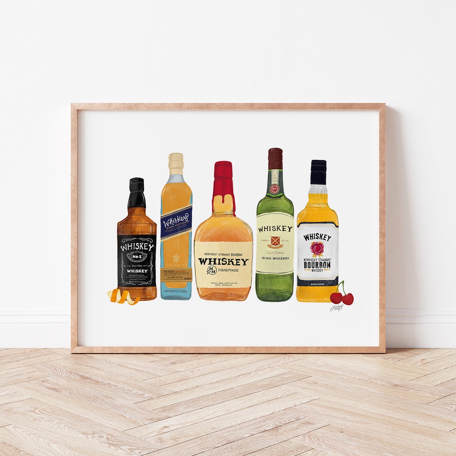 Ilustración de botellas de whisky - Impresión de arte