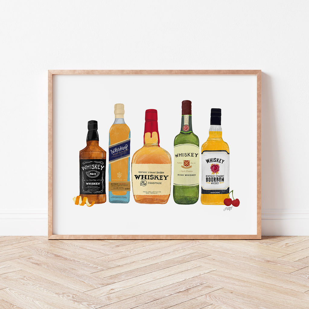 Whiskey Bottles Illustration - Art Print