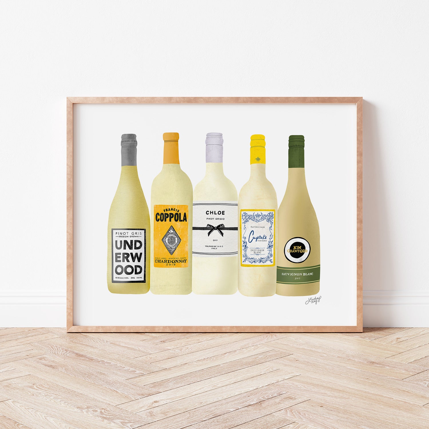 White Wine Bottles Illustration - Art Print